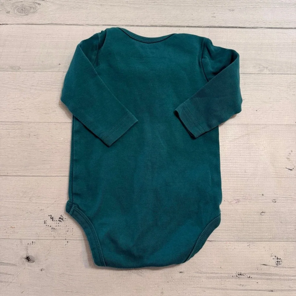 Primary baby organic cotton teal long sleeve bodysuit‎ 3-6 months